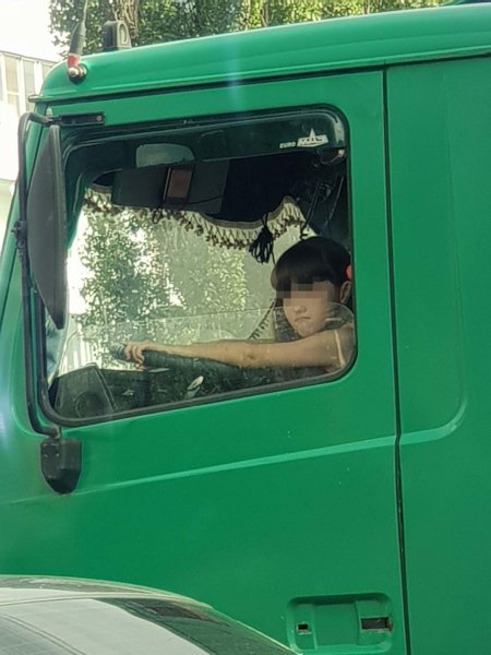 В Воронеже заметили суровую девочку за рулем большого грузовика